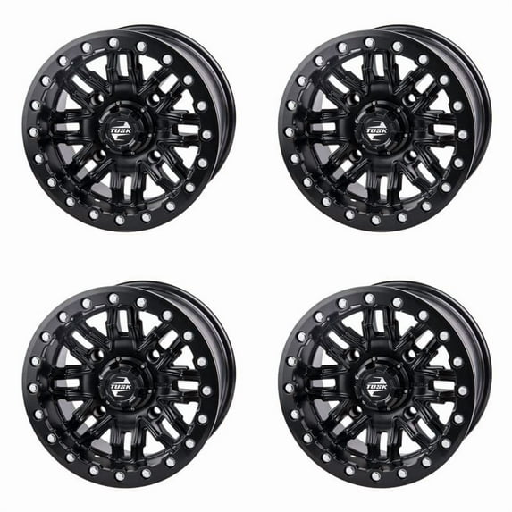 (4 Pack) 4/156 Tusk Nebo Beadlock Wheel 14x7 4.0 + 3.0 Matte Black for Polaris Ranger Crew Diesel 2012-2018