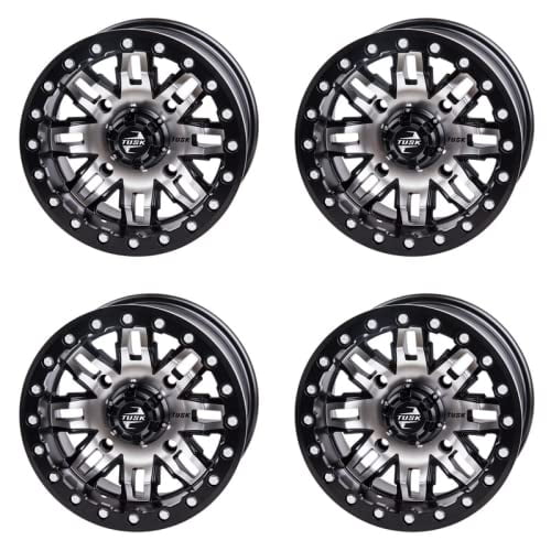 (4 Pack) 4/156 Tusk Teton Beadlock Wheel 14x10 5.0 + 5.0 Machined/Black for Polaris Rzr xp 1000 2014-2021