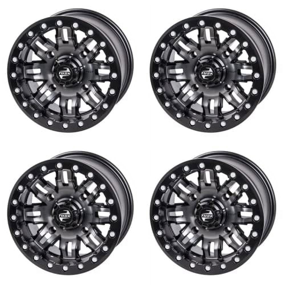(4 Pack) 4/156 Tusk Teton Beadlock Wheel 14x7 4.0 + 3.0 Gun Metal/Black For Yamaha Wolverine RMAX2 1000 Limited Edition 2021-2025