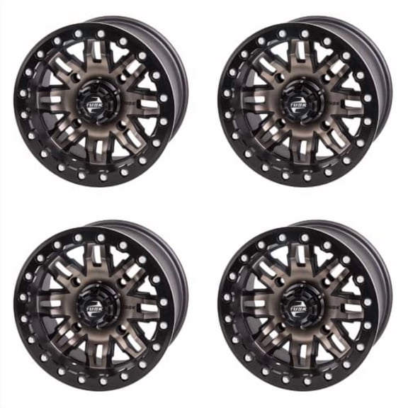 (4 Pack) 4/156 Tusk Teton Beadlock Wheel 14x7 4.0 + 3.0 Smoke/Black for Polaris Rzr Xp 1000 Dynamix Edition 2019
