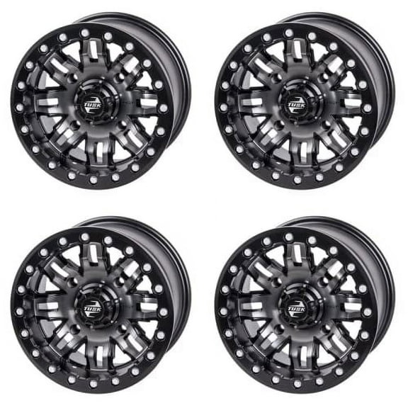 (4 Pack) 4/156 Tusk Teton Beadlock Wheel 14X7 5.0 + 2.0 Gun Metal/Black for Polaris Rzr Pro Xp Ultimate 2020-2025