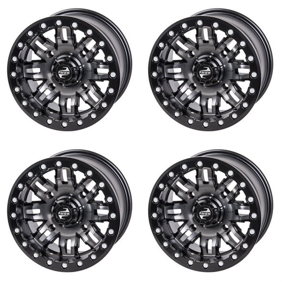 (4 Pack) 4/156 Tusk Teton Beadlock Wheel 14x7 5.0 + 2.0 Gun Metal/Black ...