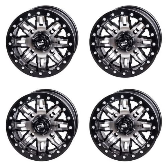(4 Pack) 4/156 Tusk Teton Beadlock Wheel 14x7 5.0 + 2.0 Machined/Black for Polaris Rzr Xp Turbo Dynamix Edition 2018-2019