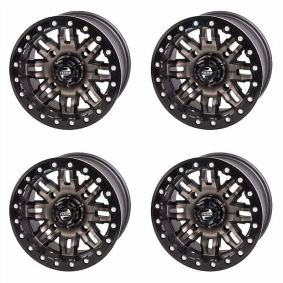 (4 Pack) 4/156 Tusk 185-279-0018A474-5B4447-4X Teton Beadlock Wheel 14x7 5.0 + 2.0 Smoke/Black for Polaris Rzr S 900 Eps 2015-2020