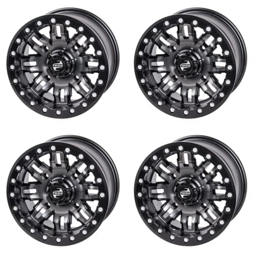 (4 Pack) 4/156 Tusk 185-279-00372B9B-90Db37-4X Teton Beadlock Wheel 15X10 5.0 + 5.0 Gun Metal/Black for Polaris Rzr Xp 4 Turbo S Velocity 2019-2021