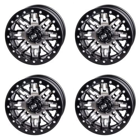 (4 Pack) 4/156 Tusk Teton Beadlock Wheel 15x10 5.0 + 5.0 Machined/Black For Textron WILDCAT XX 2018-2019