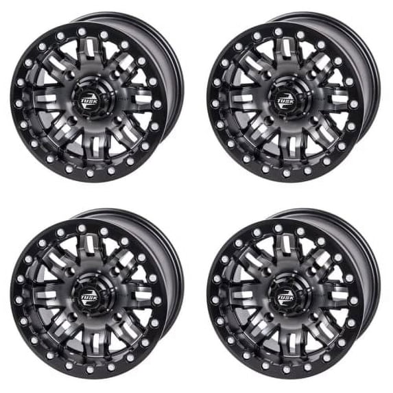 (4 Pack) 4/156 Tusk Teton Beadlock Wheel 15x7 5.0 + 2.0 Gun Metal/Black for Polaris General xp 4 1000 Ride Command Edition 2022