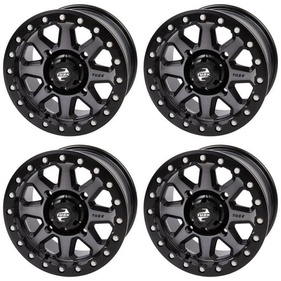 (4 Pack) 4/156 Tusk Uinta Beadlock Wheel 14X7 5.0 + 2.0 Gunmetal/Black for Polaris Rzr Pro Xp 4 Ultimate 2020-2023