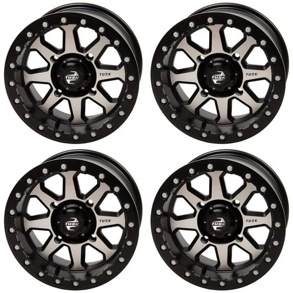 (4 pack) 4/156 Tusk Uinta Beadlock Wheel 15x7 4.0 + 3.0 Machined/Black for Kawasaki Teryx Krx4 1000 Se 2023-2024