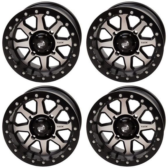 (4 pack) 4/156 Tusk Uinta Beadlock Wheel 15x7 4.0 + 3.0 Machined/Black for Polaris General Xp 1000 Trailhead Edition 2022