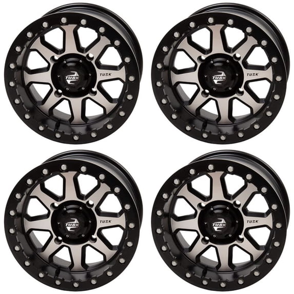 (4 pack) 4/156 Tusk Uinta Beadlock Wheel 15X7 4.0 + 3.0 Machined/Black for Polaris Rzr Xp 1000 Trails And Rocks Edition 2018-2022