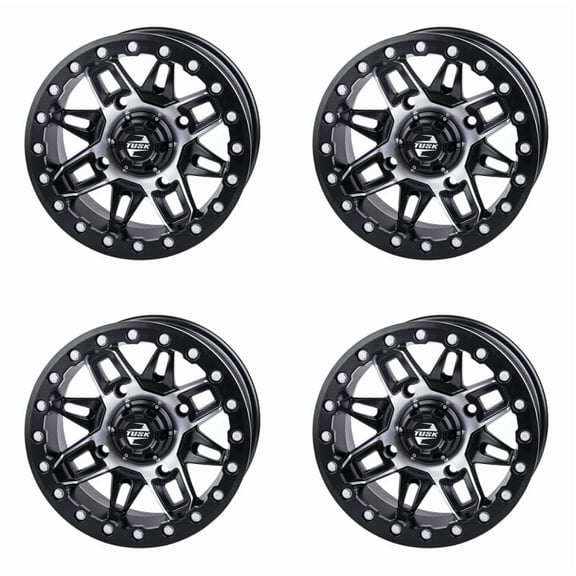(4 Pack) 4/156 Tusk 185-280-001638B9-16591D-4X Wasatch Beadlock Wheel 15x7 5.0 + 2.0 Machined/Black for Arctic Cat Wildcat Xx 2020-2024