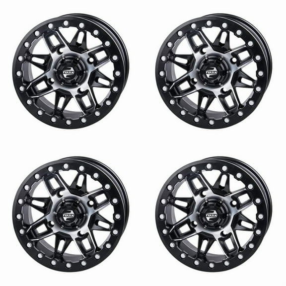 (4 Pack) 4/156 Tusk Wasatch Beadlock Wheel 15X7 5.0 + 2.0 Machined/Black for Polaris Rzr Xp 4 1000 Dynamix Edition 2019