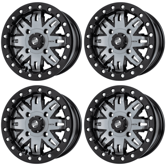 (4 Pack) 4/156_Xp1000 Tusk Teton Beadlock Wheel 14x7 6.0 + 1.0 Gun Metal/Black for Polaris Rzr Pro Xp Ultimate 2020-2025