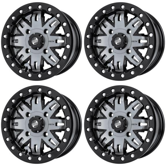 (4 Pack) 4/156_Xp1000 Tusk Teton Beadlock Wheel 14X7 6.0 + 1.0 Gun Metal/Black for Polaris Rzr Xp 4 1000 Premium 2022-2025