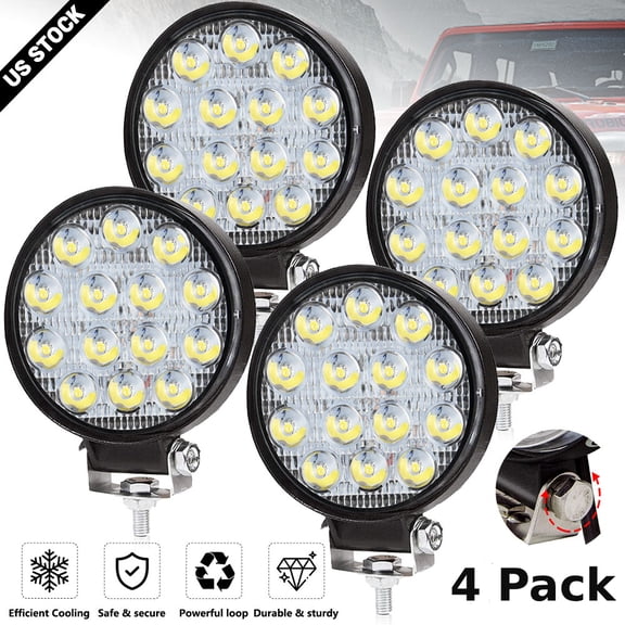4 Pack 4.3 Inch 42W Round LED Off Road Light Pods, IP68 Waterproof 12-24V LED Work Lights, 180 Adjustable Mount Bracket Driving Fog Lights for Truck Jeep SUV ATV UTV Tractor Motorcycle