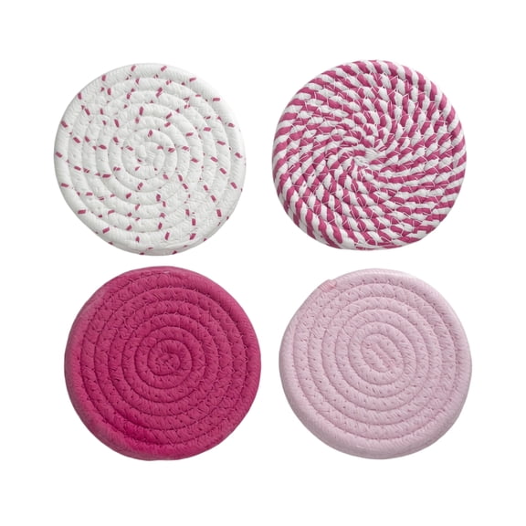 4 Pack 4.4 Inch Round Cotton Woven Coasters – Bohemian Style Drink Mats for Home Decor, Heat & Condensation Protection,Red Patterned Polyester Coasters for Kitchen, Living Room, Patio