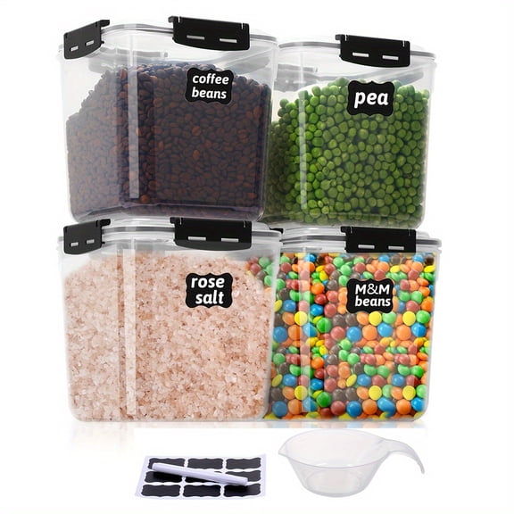 4-Pack 4.4L 148oz Airtight Food Storage Containers with Lids, Large Stackable Bins for Flour, Sugar, Dry Food Grains, Kitchen Pantry Organizer RV Kitchen Accessories