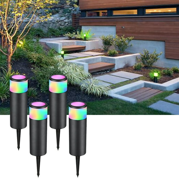 4 Pack LED Landscape Lighting, Low Voltage Walkway Lights, 7 Color Changing Outdoor Decor Light, RGBW