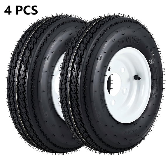 4-Pack 4.80-8 6PR 5 Lug-Durable Trailer Tires & Wheels-4.80-8, Load Range C 6PR, 5 Lug 8" White Modular Rims, Bias Tire Wheel Assembly for Utility, Boat, Camper Trailers-White