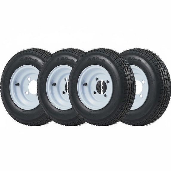 4-Pack 4.80-8 Trailer Tires with 8-Inch White Rims, 6 Ply Load Range C ...