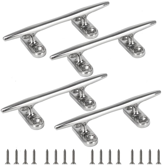 4-Pack 4" Boat Cleat, 316 Stainless Steel Open Base Dock Cleat, Marine Grade Rope Cleat with Fasteners for Deck Mooring and Nautical Decor