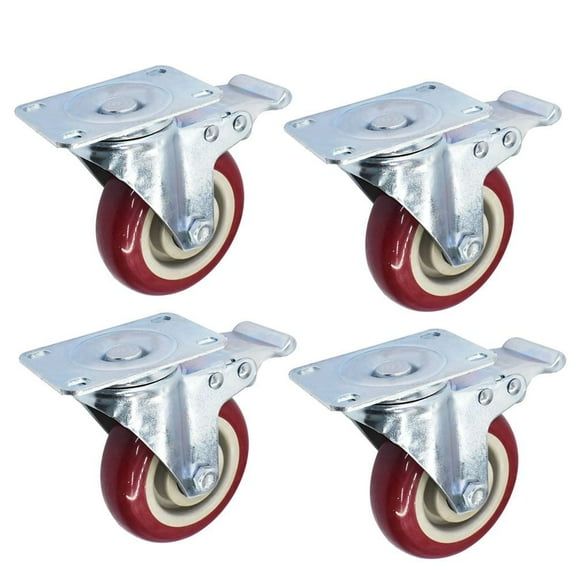 4 Pack 4" Caster Wheel with Brake Lockable Red Smooth and Sturdy Heavy Duty Swivel Chair Caster Rotate 360 Degrees