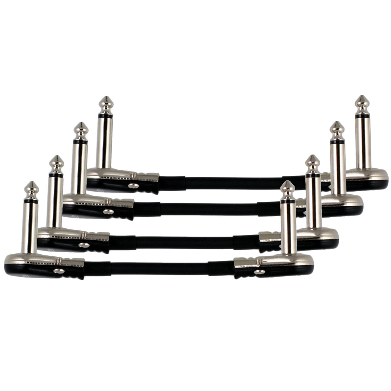4-Pack 4" Castline Silver Mogami 2319 Guitar Pedal Board Patch Cable TS Low Profile Pancake Connector