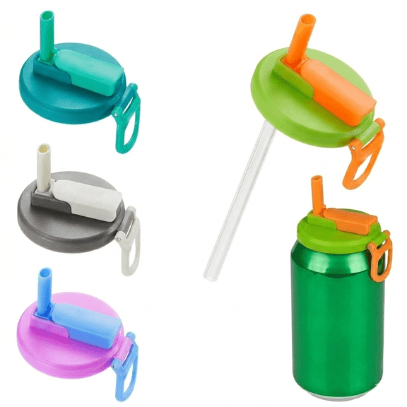 4-Pack Soda Can Lids with Straw – Reusable Soda Can Covers with Silicone Straw, BPA-Free, Fits Standard Canned Beverages, Beer, Juice, and Seltzer,  4 Color