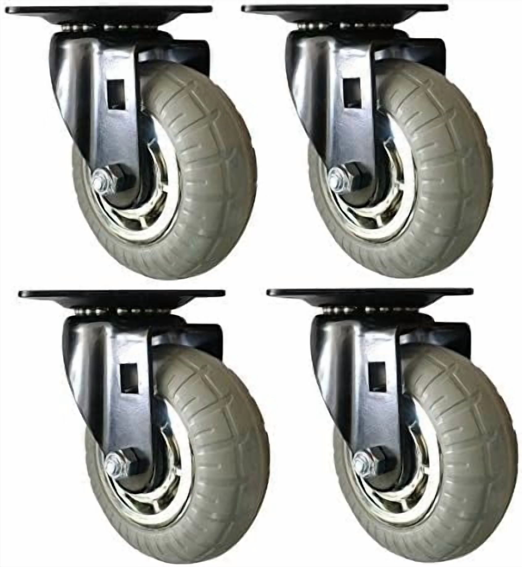 3 Inch Swivel Caster Wheels Set Of 4, Locking Casters Heavy Duty Total Capacity 330lbs, Metric M8-1.25 Threaded Stem PU Casters With Brake, Castors For Carpet Hardwood Floors Workbench Bed Frame