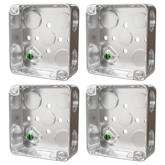 4-Pack 4" Drawn Square Electrical Box with 1/2 & 3/4-Inch Knockouts | 2-1/8" Deep Junction Box, Made of Galvanized Steel Ideal for Lighting Fixtures, Switches and Receptacles UL Listed