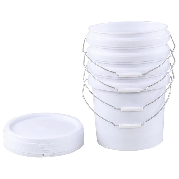 4 Pack 4 Gallon Round Plastic Bucket with Lids, Durable All Purpose Pail White Food Grade Contains, White