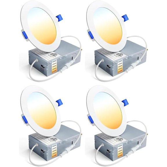 4 Pack 4 Inch LED Recessed Light, Dimmable, Damp Rated, 5CCT Selectable, 9W 750LM, 120V, Silm Canless Wafer Ceiling Light, ETL&FCC