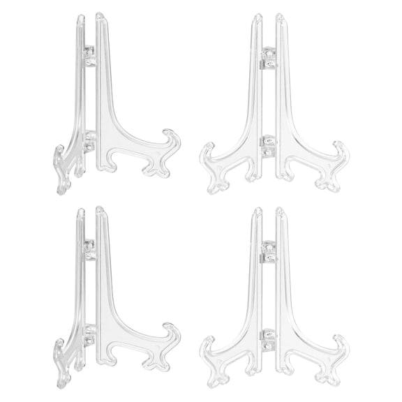 4 Pack 4 Inch Plastic Easel Stand, Display Plate Holders, Desktop Display Stand for Photo, Picture Frame, Card, Collectibles, Coins, Clear