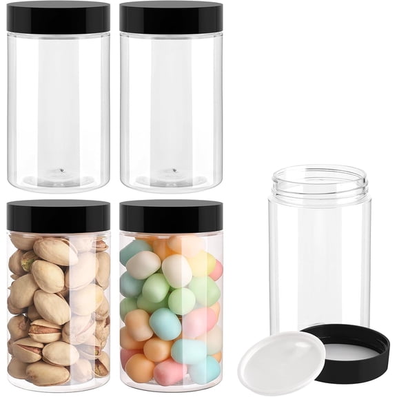 4 Pack 4 OZ Plastic Jars Cosmetic Container with Black Lids, Round Wide-mouth Makeup Sample Container, Leak Proof Travel Cosmetic Storage for DIY Making Creams, Lotion, Bath Salts, Body Scrub