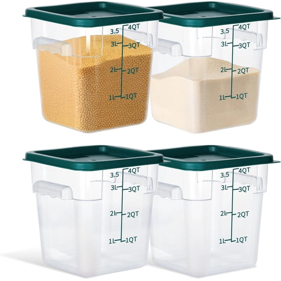 4 Pack 4 Qt Square Clear Food Storage Containers with Lids Stackable Dishwasher and Freezer Safe