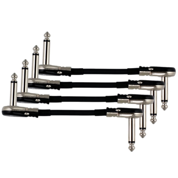 4-Pack 4" S-Shape Castline Silver Mogami 2319 Guitar Pedal Board Patch Cable TS Low Profile Pancake Connector