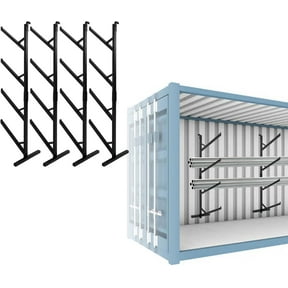 4 Pack of 4 Tier Shipping Container Shelf, Hanging Type Shipping Container Pipe Rack, Black Powder Coated Cargo Shelves, Metal Storage Bracket, Universal Shipping Container Shelving, 19"L x 64"H