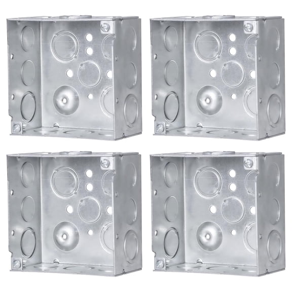 4-Pack 4" Welded Square Electrical Box with 1/2 & 3/4-Inch Knockouts | 2-1/8" Deep Junction Box, Made of Galvanized Steel | Ideal for Lighting Fixtures, Switches and Receptacles | UL Listed