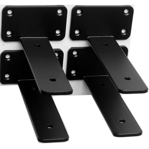4 Pack - 4 inch Black Hidden L Shelf Bracket (1/5 Inch Thicked) Iron Floating Shelf Brackets Rustic Industrial Metal Brackets for Shelf Support