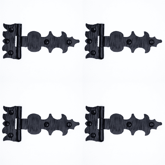 4 Pack 4 inch Decorative Hinges Black Wrought Iron Hinges Decorative Hinges Small Flush Mount Western Style Hinges Vintage Furniture Hardware The Castile Series by Borderland Rustic Hardware