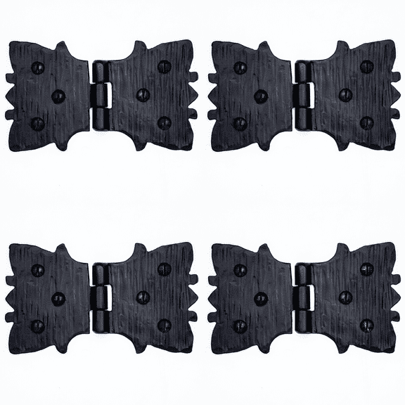 4 Pack 4 inch Decorative Hinges Black Wrought Iron Hinges Decorative Hinges Small Flush Mount Western Style Hinges Vintage Furniture Hardware The Farmhouse Series by Borderland Rustic Hardware