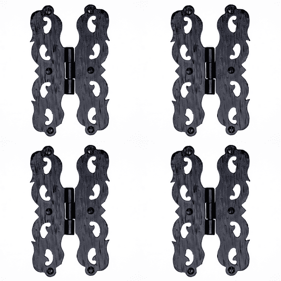4 Pack 4 inch Decorative Hinges Black Wrought Iron Hinges Decorative Hinges Small Flush Mount Western Style Hinges Vintage Furniture Hardware The Hacienda Series by Borderland Rustic