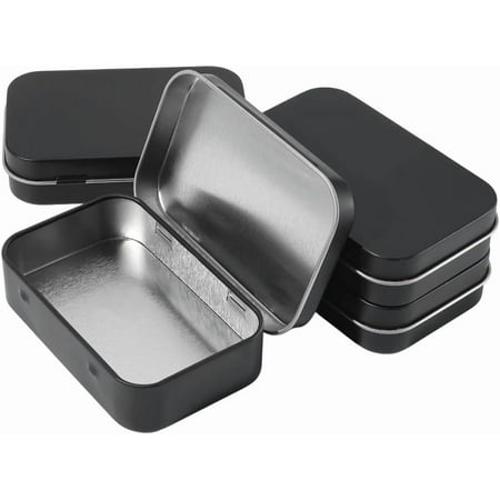 4 Pack 4 x 2.5 x 0.9 Inch Black Metal Hinged Tin Box Hinged Rectangle Box with Lid Small Mini Empty Iron Storage Portable Home Organizer Containers for Drawing Pin Candies Jewelry Crafts diy