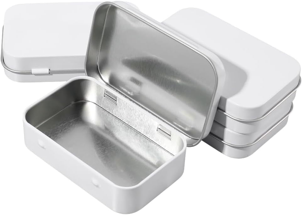 Small Metal Container Box 4 Pack 4 x 2.5 x 0.9In Tin Boxes Metal Hinged Container Lid White Iron ...