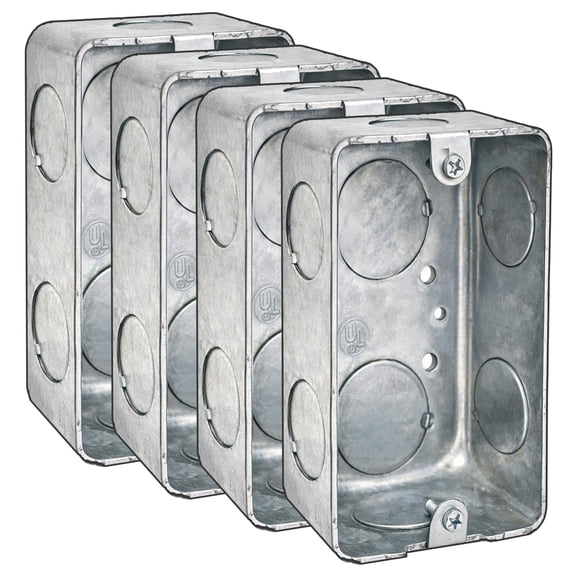 4 Pack 4 x 2 Inch Single-Gang Deep Metal Handy Electrical Box, 2-1/8" Depth, Welded Steel, 3/4" Knockouts,<br>Surface Mount Utility Box