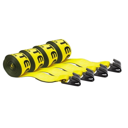 (4 Pack) 4" x 27' Winch Straps w/flat hook, WLL 5400 Flatbed Tie Down Strap