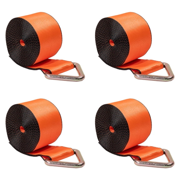 4 Pack 4" x 30' Heavy Duty Winch Strap with Delta Ring High Abrasion Orange Cargo Tie Down Strap, 6,670 lbs Working Load Limit 4 Inch Cargo Control for Flatbed Truck Utility Trailer