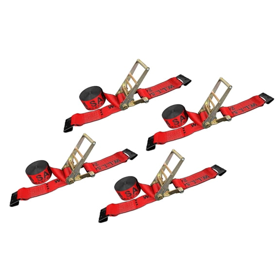Mega Cargo Control 4" x 30' Ratchet Strap w/ Flat Hook , Red , 4 Packs