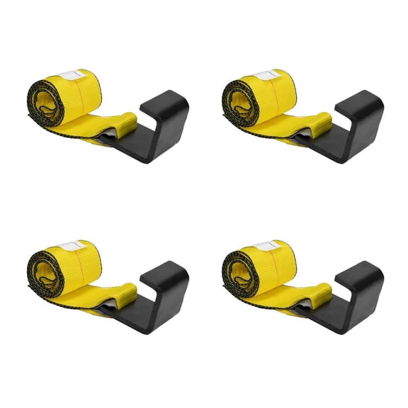 (4 Pack) 4" x 5' Roll Off Container Yellow Winch Strap w/ Large Flat Hook for Roll Off Truck, 5,400 lbs Working Load Limit